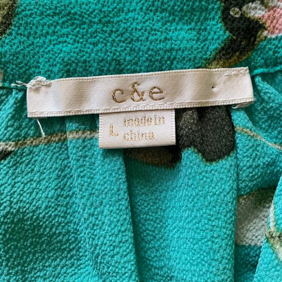 C&E Blouse Teal Bird Floral Print Sleeveless Boho Casual Summer Blouse - Picture 5 of 6